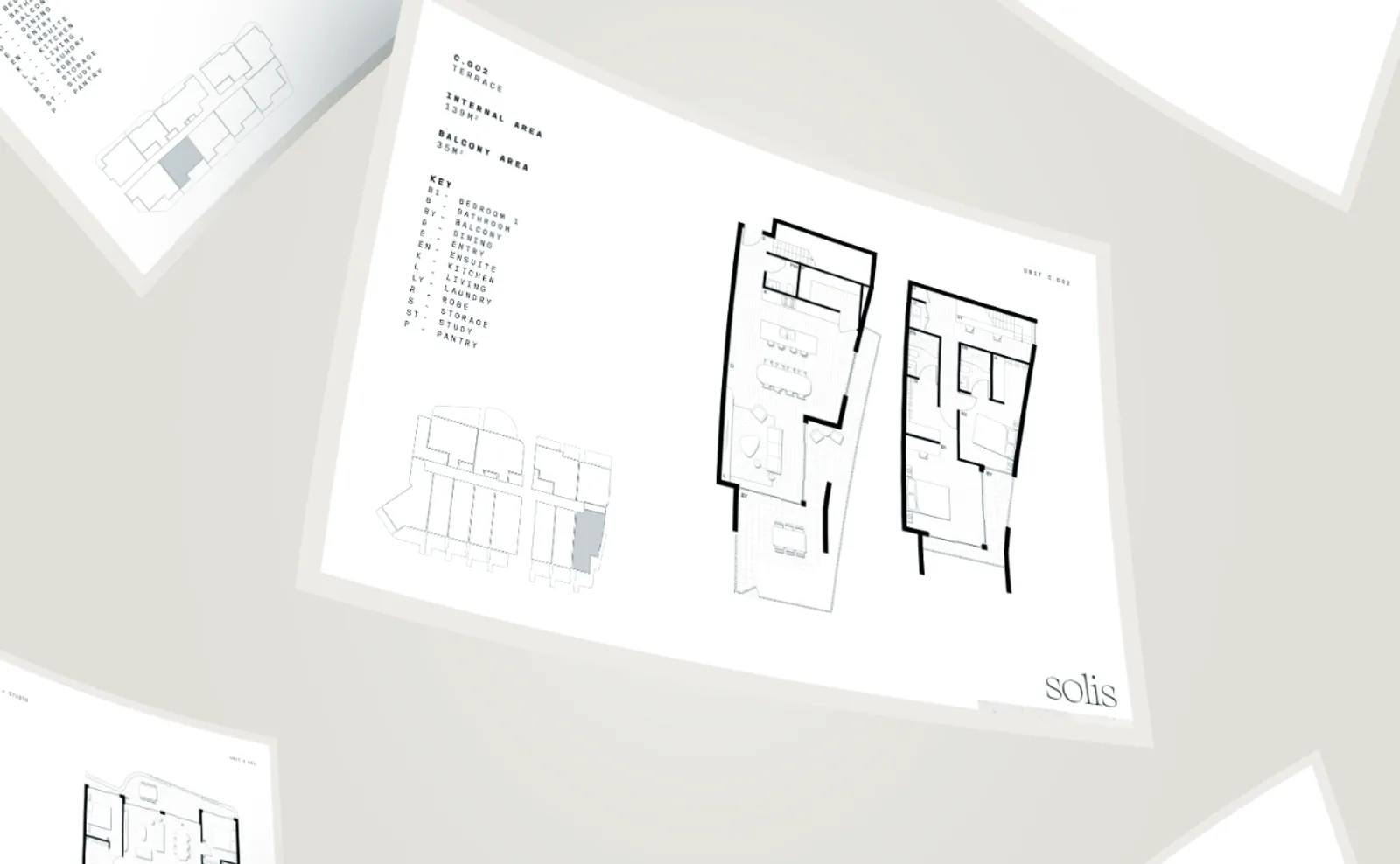 Solis by Astina apartment floor plans laid out as pages of the sales brochure