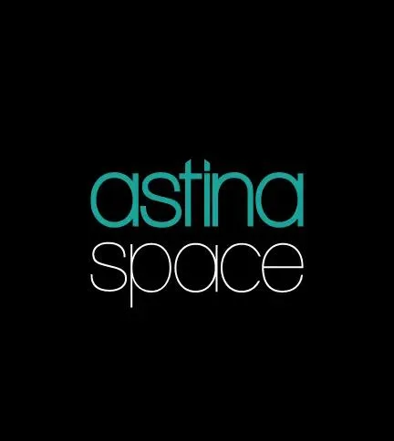 The Astina Space logo in teal and white lettering on black