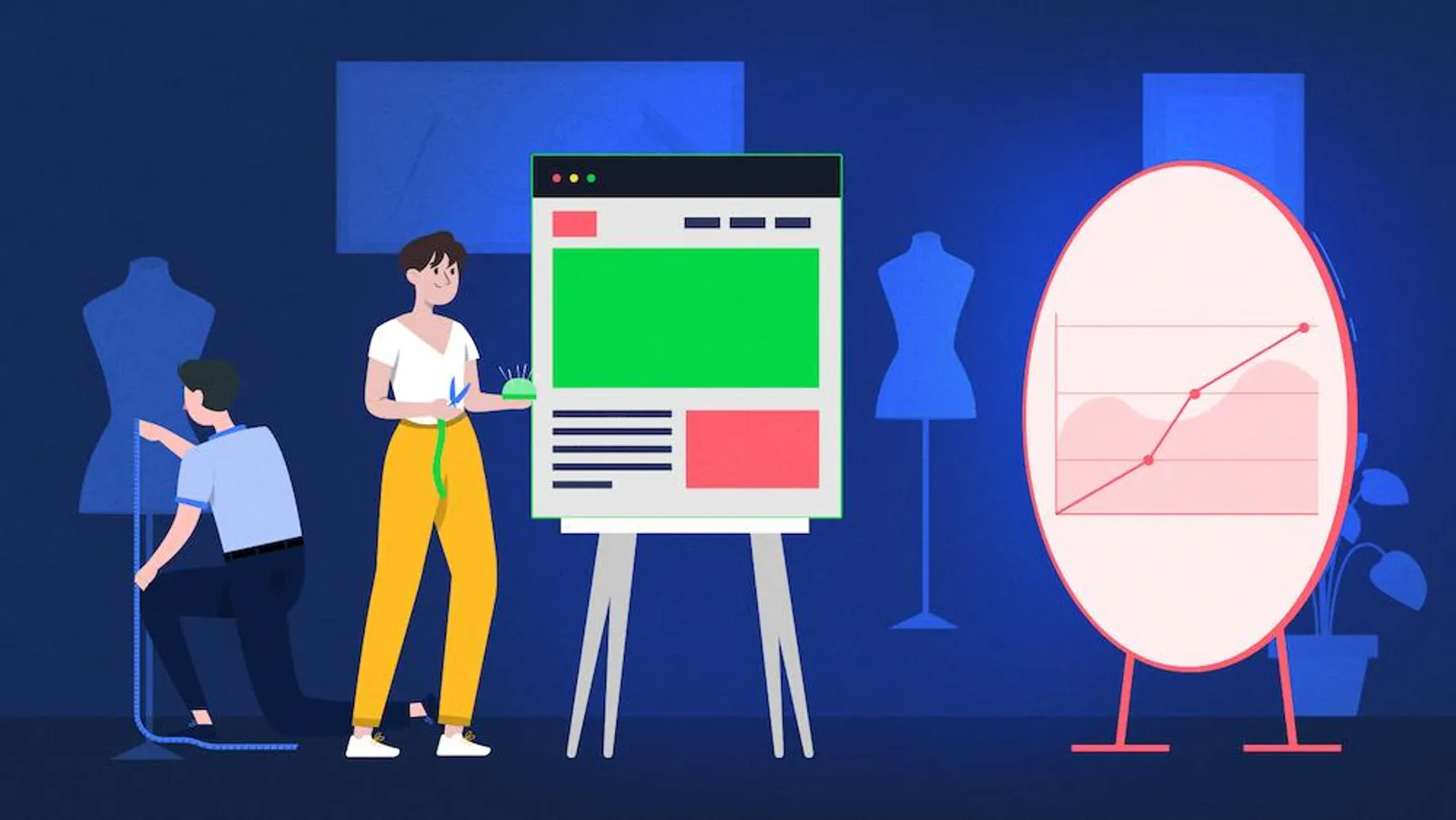 A man and woman by a whiteboard with a chart. Technical SEO Audit boosts business growth.