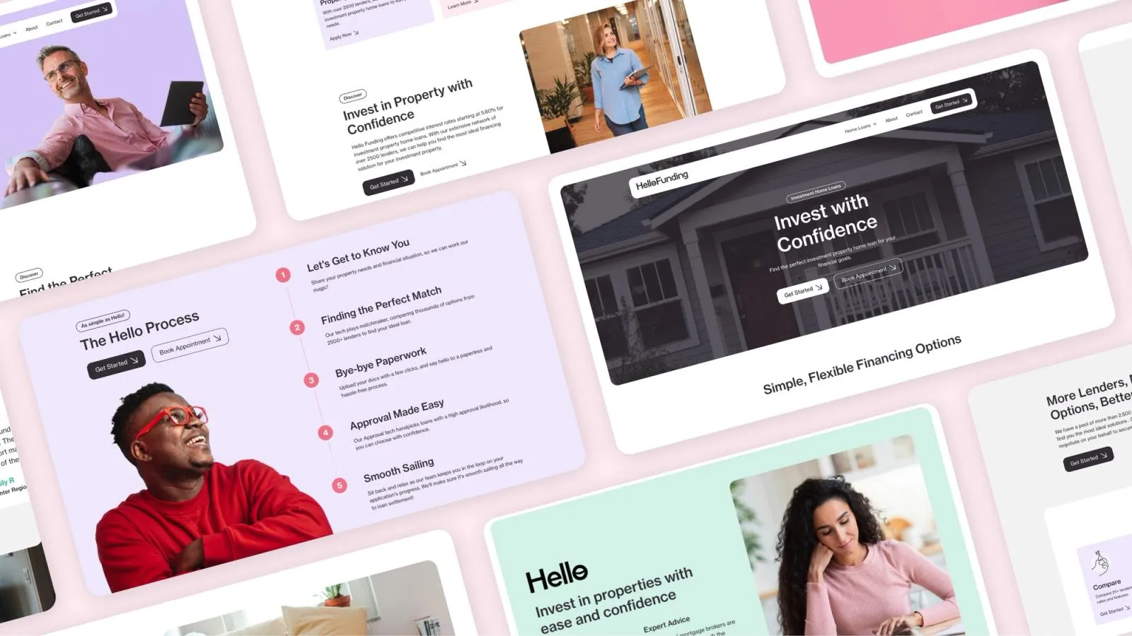 Hello Funding web pages on investing with confidence, the five-step Hello Process and lender options