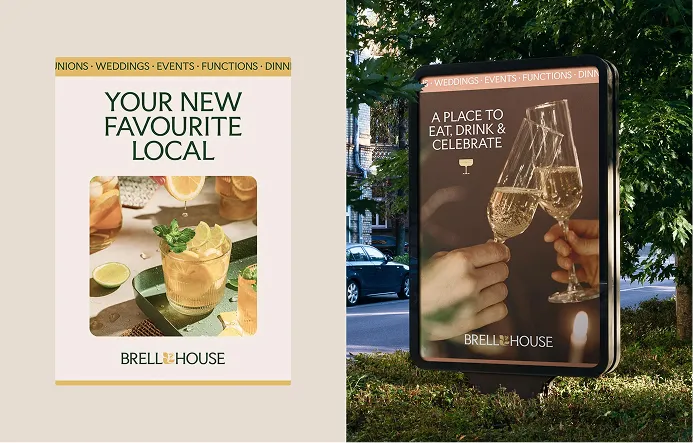 Brell House poster and street signage by Q Agency