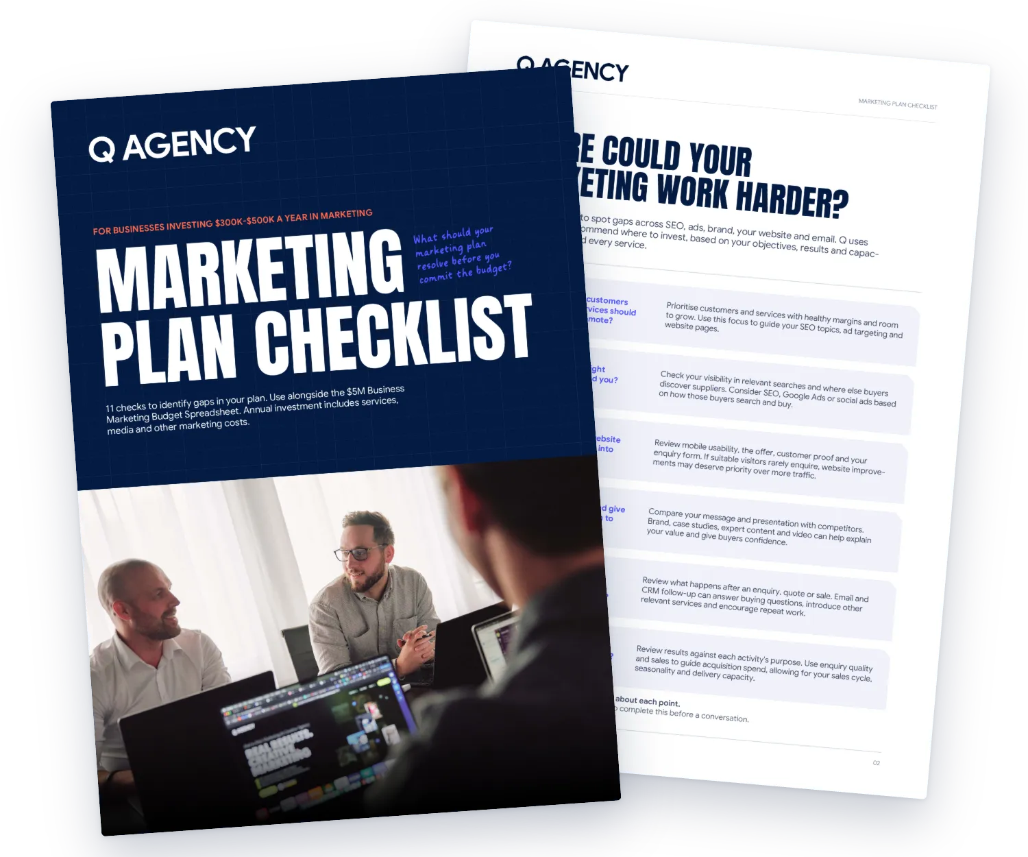 The checklist's cover and its first page of checks: where could your marketing work harder?