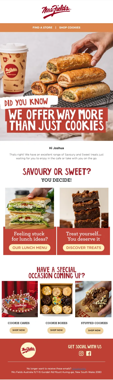 Mrs Fields Savoury range · campaign